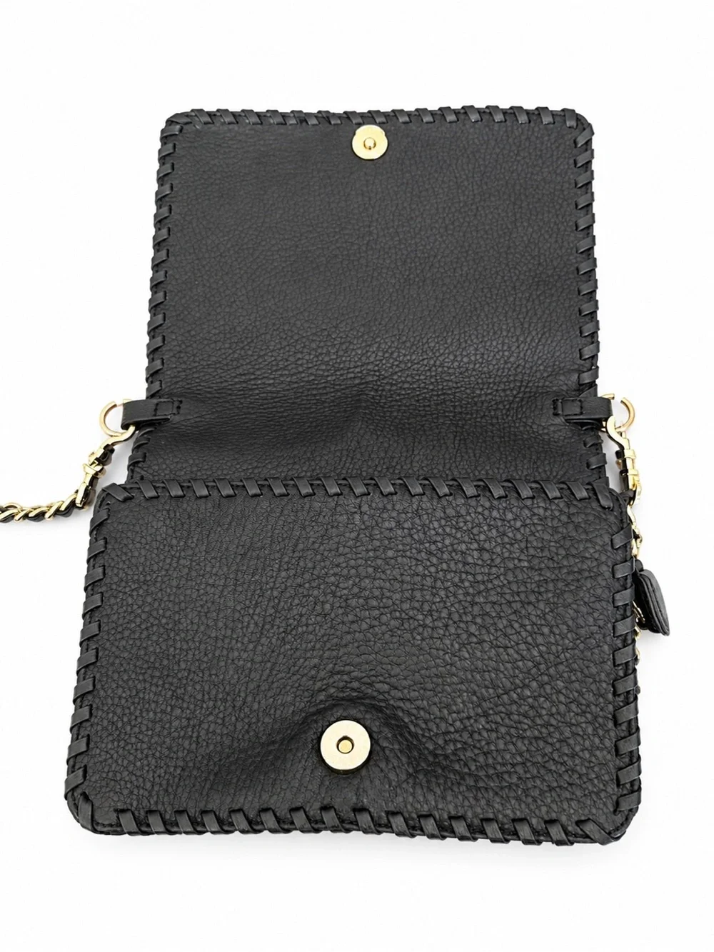 Tory Burch Black Leather Crossbody Bag with Braided Trim & Gold Chain